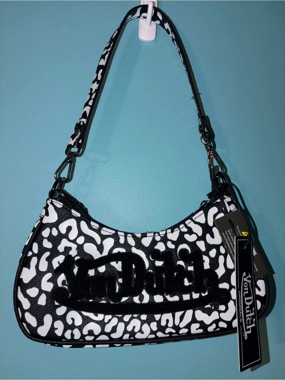 Von Dutch Black and White Cheetah Shoulder Bag NWT